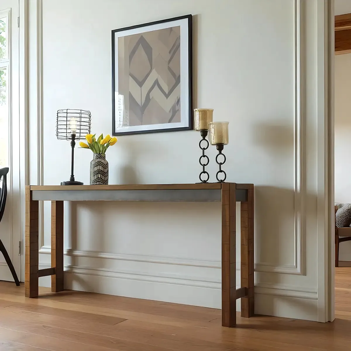 Reclaimed Wood Console Table, Industrial Modern, Slim Profile