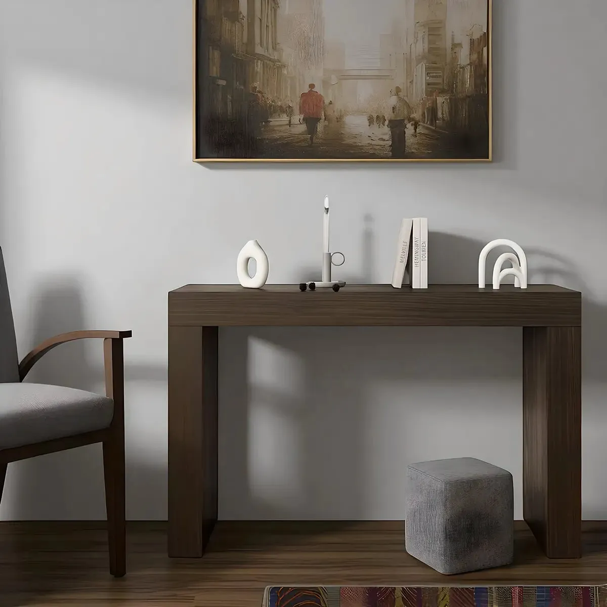 Walnut Console Table, Contemporary Minimal, Sleek Silhouette