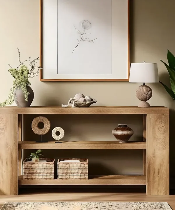 Oak Console Table, Natural Tone, Contemporary Design