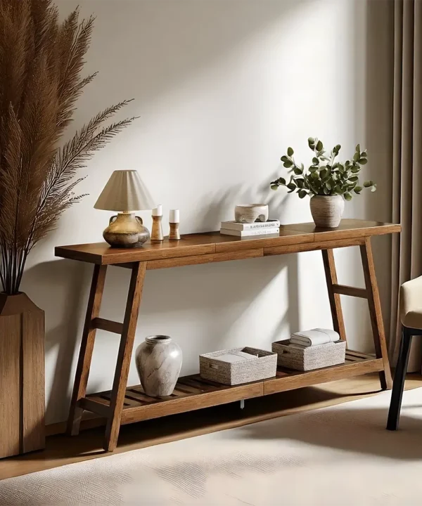 Wood Console Table, Modern Style, Two-Tier Storage