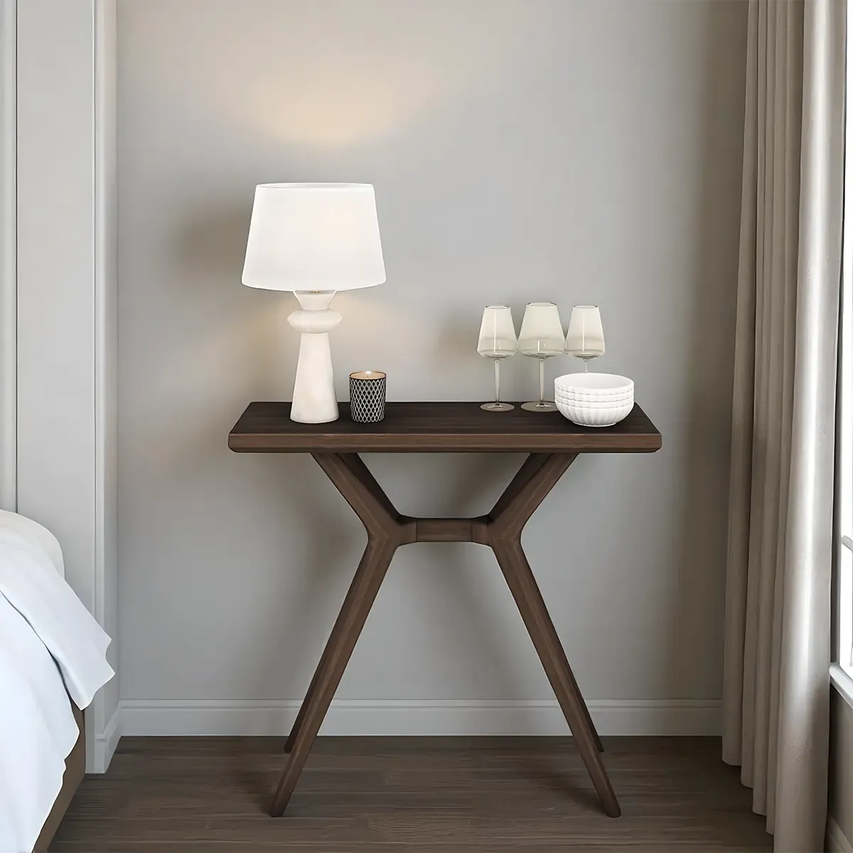 Walnut Console Table, Modern Aesthetic, Y-Leg Frame